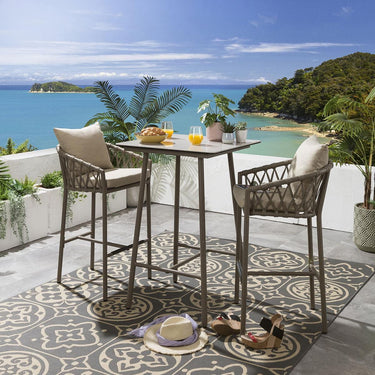 Quatropi Quatropi 2 Seater Outdoor Garden Bar Table And Stools Set Aluminium Beige