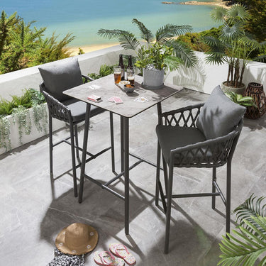 Quatropi Quatropi 2 Seater Outdoor Garden Bar Table And Stools Set Aluminium Grey