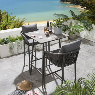Quatropi Quatropi 2 Seater Outdoor Garden Bar Table And Stools Set Aluminium Grey