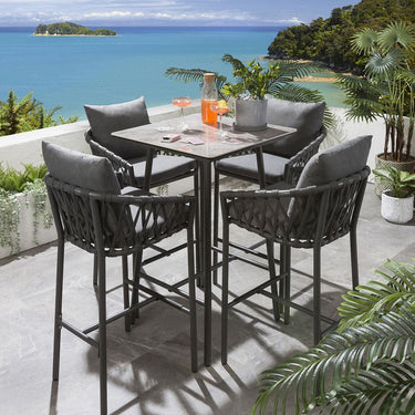 Quatropi Quatropi 4 Seater Outdoor Garden Bar Table And Stools Set Aluminium Grey