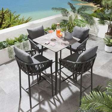 Quatropi Quatropi 4 Seater Outdoor Garden Bar Table And Stools Set Aluminium Grey