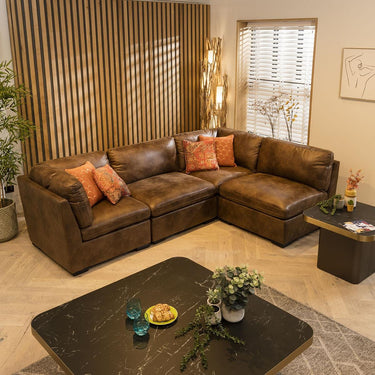 Quatropi Quatropi 4 Seater Small Modular L Shape Corner Sofa Set Brown 12L