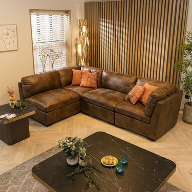 Quatropi Quatropi 4 Seater Small Modular L Shape Corner Sofa Set Brown 12R