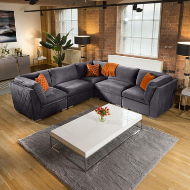 Quatropi Quatropi 5 Seater L-Shape Sofa Sectional Modular Corner Sofa Dark Grey 14