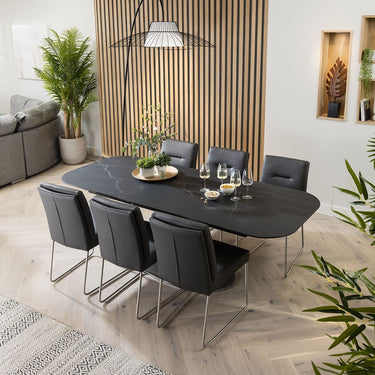 Quatropi Quatropi 6 Seater Black Ceramic Dining Set Modern Grey Faux Leather