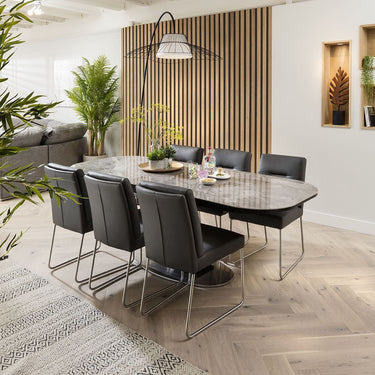 Quatropi Quatropi 6 Seater Ceramic Marble Dining Set Modern Grey Faux Leather
