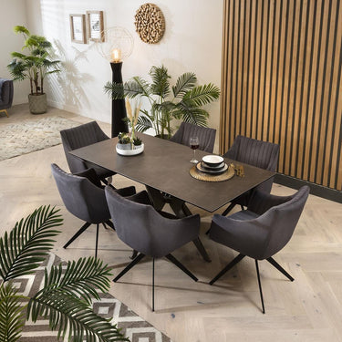 Quatropi Quatropi 6 Seater Extending Dining Set - Grey Ceramic Table, Grey Swivel Chairs