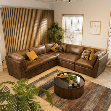 Quatropi Quatropi 6 Seater L-Shape Sofa Sectional Modular Corner Sofa Brown 14