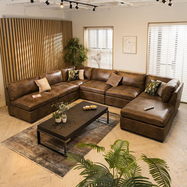 Quatropi Quatropi 6 Seater Large Modular U-Shape Corner Sofa Set Brown 9L