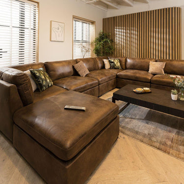 Quatropi Quatropi 6 Seater Large Sectional U-Shape Corner Sofa Set Brown 9R