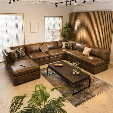 Quatropi Quatropi 6 Seater Large Sectional U-Shape Corner Sofa Set Brown 9R