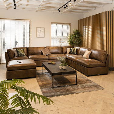 Quatropi Quatropi 6 Seater Large Sectional U-Shape Corner Sofa Set Brown 9R