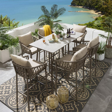 Quatropi Quatropi 6 Seater Outdoor Garden Bar Table And Stools Set Aluminium Beige