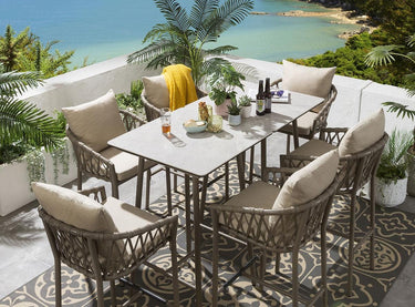 Quatropi Quatropi 6 Seater Outdoor Garden Bar Table And Stools Set Aluminium Beige
