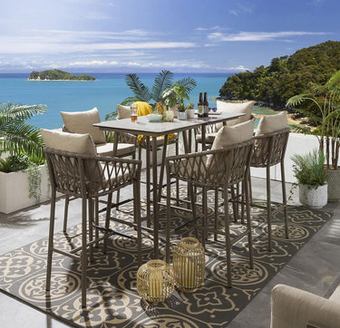 Quatropi Quatropi 6 Seater Outdoor Garden Bar Table And Stools Set Aluminium Beige