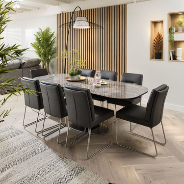 Quatropi Quatropi 8 Seater Ceramic Marble Dining Set Modern Grey Faux Leather