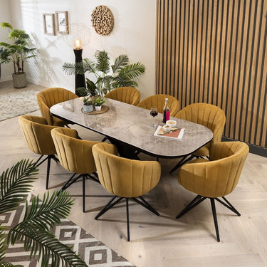 Quatropi Quatropi 8 Seater Dining Set - Grey Extending Ceramic Table & Swivel Chairs
