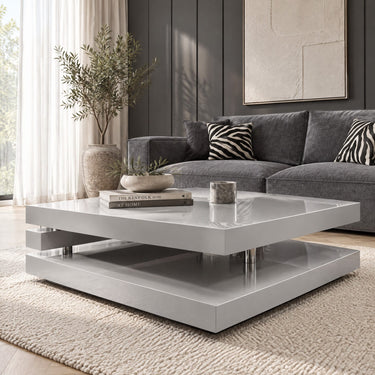 Quatropi Quatropi 900mm Coffee Table Square Grey Gloss Modern Designer 7E