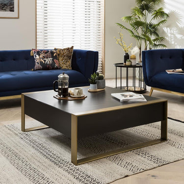 Quatropi Quatropi Coffee Table Square Matte Black with Brass Frame & Black Ceramic Top