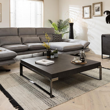 Quatropi Quatropi Coffee Table Square Smoked Oak Wood Finish & Rifle Grey Metal Legs
