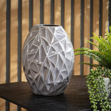 Quatropi Quatropi Crystal Grey Abstract Gloss Oval Vase Pot 300mm