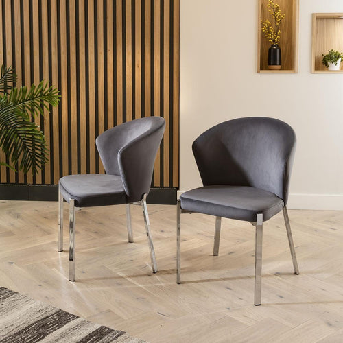 Quatropi Dining Chair Set of 2 Grey Velvet Wingback on Chrome Legs