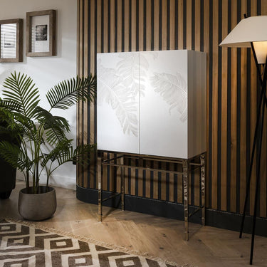 Quatropi Quatropi Display Case 80cm Wide White - Handcarved Wood With Tropical Pattern