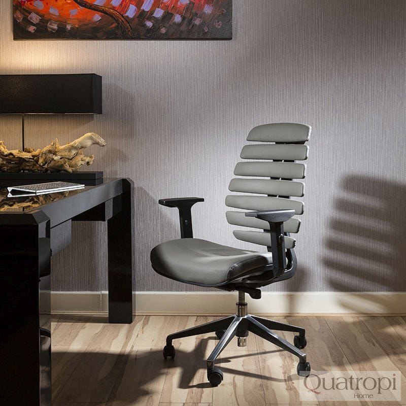 Quatropi Quatropi Ergomomic Luxury Morphorlogical Grey Leather Office Chair Low