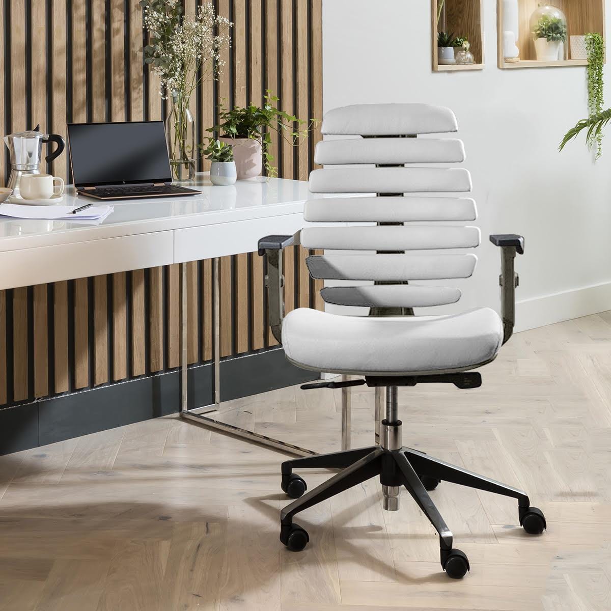 Quatropi Quatropi Ergonomic Morphorlogical White Leather Office Chair