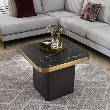 Quatropi Quatropi Exclusive Square Side Lamp Table Ceramic Marble 65cm Black