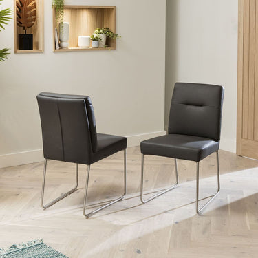 Quatropi Quatropi Faux Leather Dining Chair - Grey PU Leather, Metal Legs