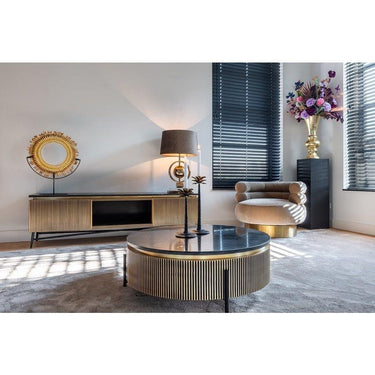 Quatropi Quatropi Gold Metal Drum Coffee Table - 90cm Round Premium Black Marble Top - Ironville