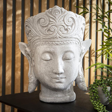 Quatropi Quatropi Handcrafted Thai Lady Budha Face Natural Grey Wash 50cm Tall