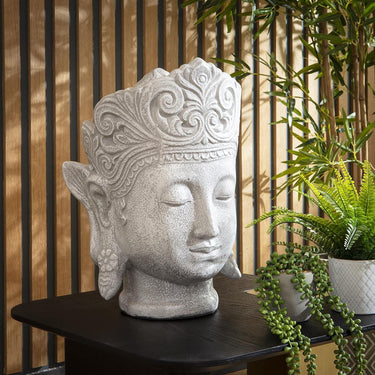 Quatropi Quatropi Handcrafted Thai Lady Budha Face Natural Grey Wash 50cm Tall