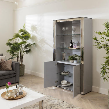 Quatropi Quatropi Large Display Case Grey Gloss - Glass Shelving & Polished Metal Frame