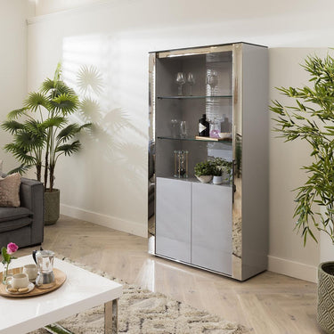 Quatropi Quatropi Large Display Case Grey Gloss - Glass Shelving & Polished Metal Frame