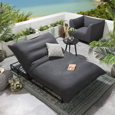 Quatropi Quatropi Large Garden Cushioned Sun Lounger Premium Outdoor Grey