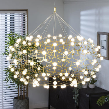 Quatropi Quatropi Large Geometric Basket Chandelier Ceiling Light - Gold & White 100cm