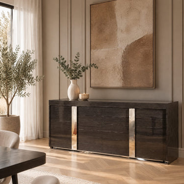 Quatropi Quatropi Large Modern Lacquered Black Grain Sideboard Cabinet 2.0m 913
