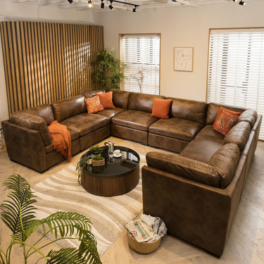 Quatropi Quatropi Luxury Large U-Shaped Modular Sofa Brown Fabric 11