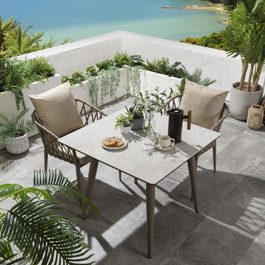Quatropi Quatropi Modern 2 Seater Ceramic Garden Table And Chairs Set Beige