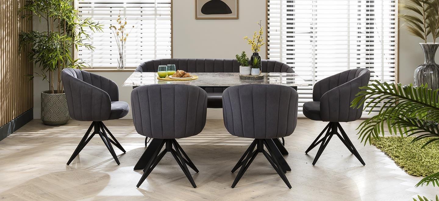 Quatropi Quatropi Modern 6 Seater Ceramic Dining Table And Bench Set - Grey Blue