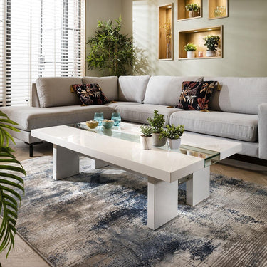 Quatropi Quatropi Modern Coffee Table High Gloss White Glass Strip 140x80cm