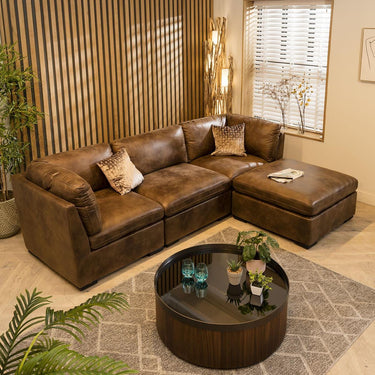 Quatropi Quatropi Modular 3 Seater Modern Sofa Chaise Footstool Brown Fabric