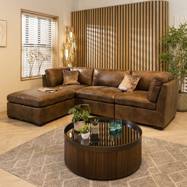 Quatropi Quatropi Modular 3 Seater Modern Sofa Chaise Footstool Brown Fabric 2L