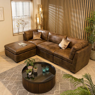 Quatropi Quatropi Modular 3 Seater Modern Sofa Chaise Footstool Brown Fabric 2L