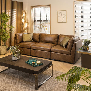 Quatropi Quatropi Modular 3 Seater Small Modern Sofa Set Brown Fabric