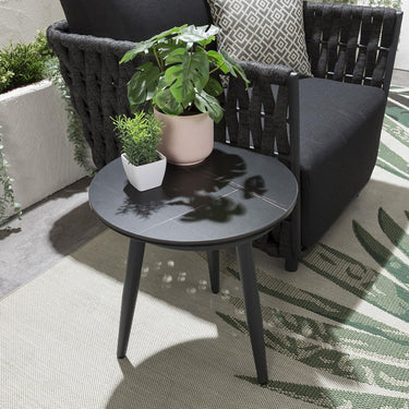Quatropi Quatropi Outdoor Garden Side Table - Round Grey Ceramic Marble