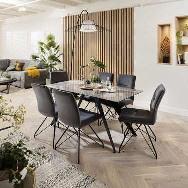Quatropi Quatropi Rectangular Ceramic Dining Table Table 6 Seater Set - Grey Marble Effect