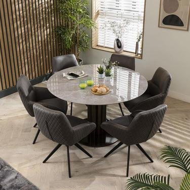 Quatropi Quatropi Round 6 Seater Table And Chairs Dining Set - Gold Marble Effect Table